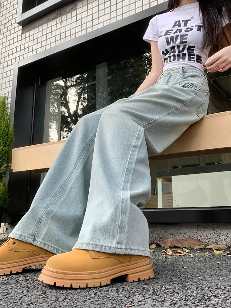 Embroidered Vintage Straight High Waist Long Jean