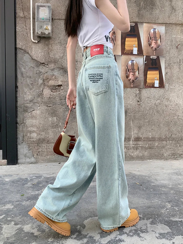 Embroidered Vintage Straight High Waist Long Jean