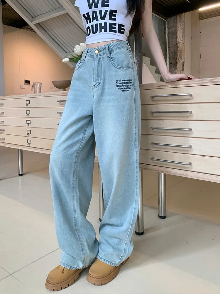 Embroidered Vintage Straight High Waist Long Jean