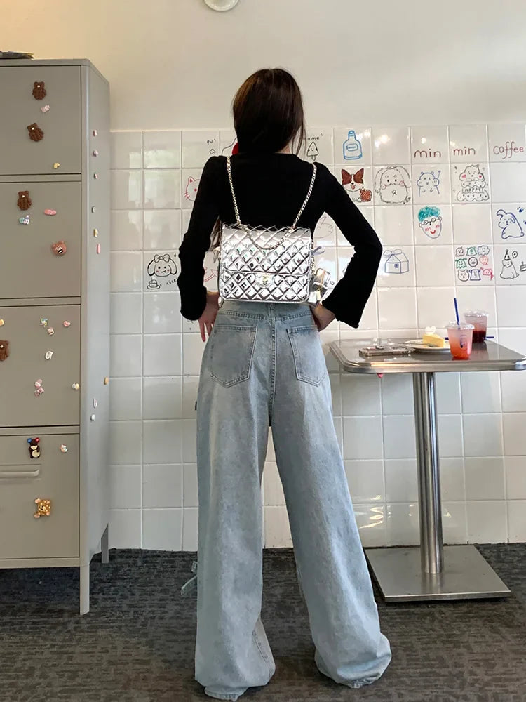 Washed Bow Baggy Wide Leg Y2K Street Jean
