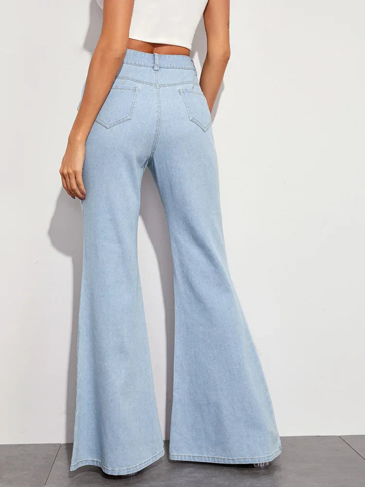 Button Fly Flare Wide Leg Casual Denim Jean