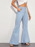 Button Fly Flare Wide Leg Casual Denim Jean