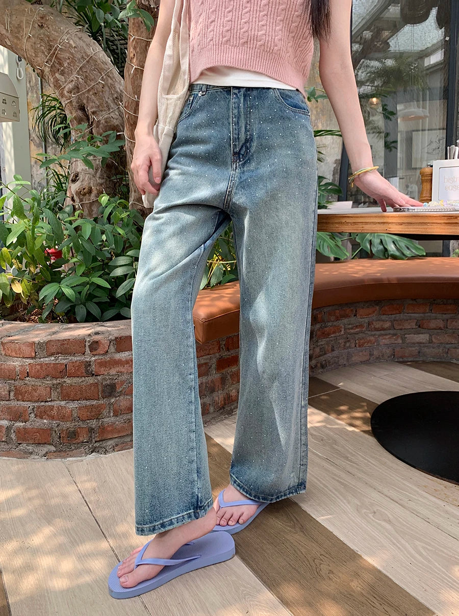 Diamond High Waist Washed Retro Straight Jean