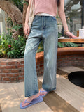 Diamond High Waist Washed Retro Straight Jean