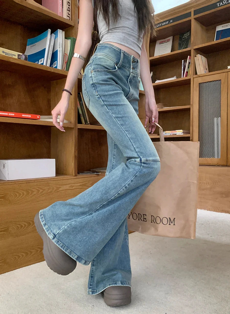 Flared Stretch Slim Washed High Waist Jean