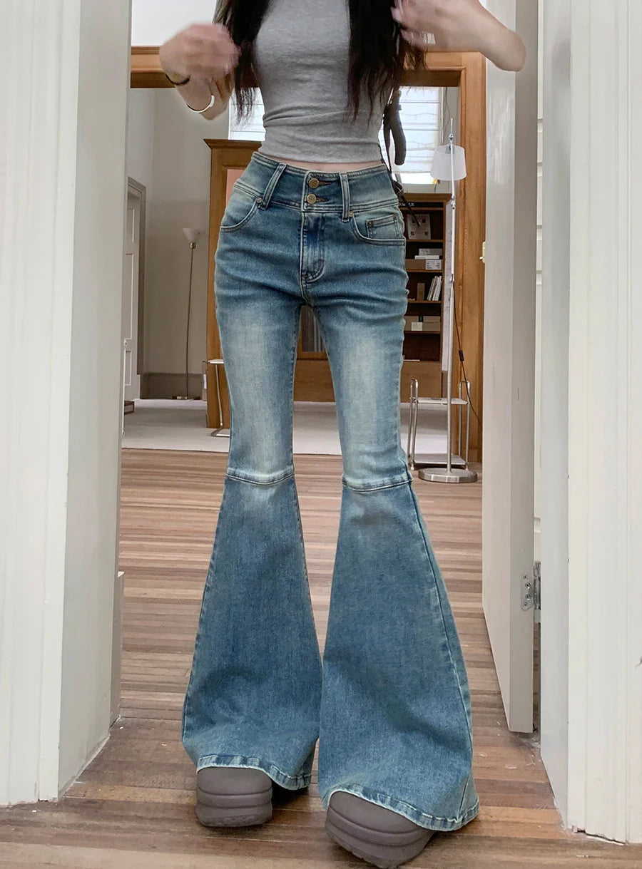 Flared Stretch Slim Washed High Waist Jean