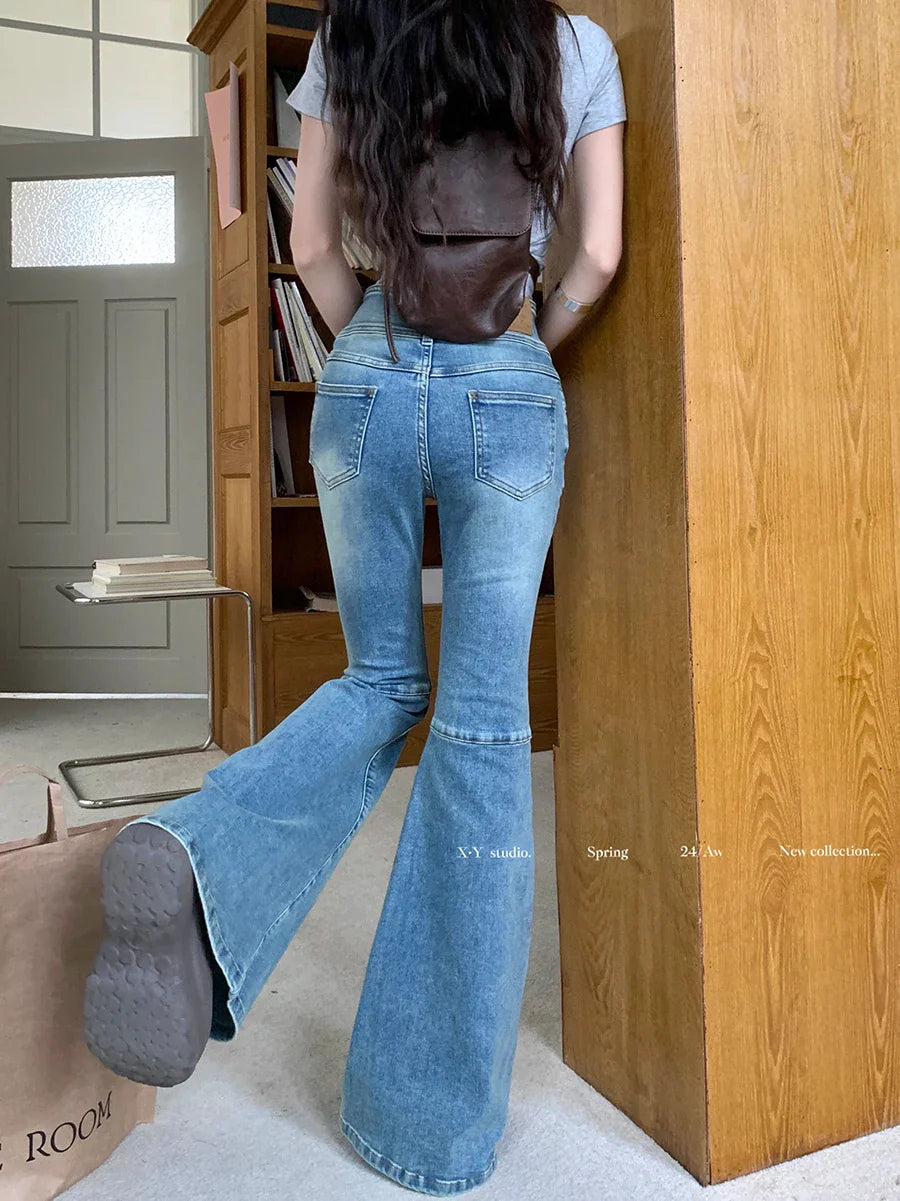 Flared Stretch Slim Washed High Waist Jean