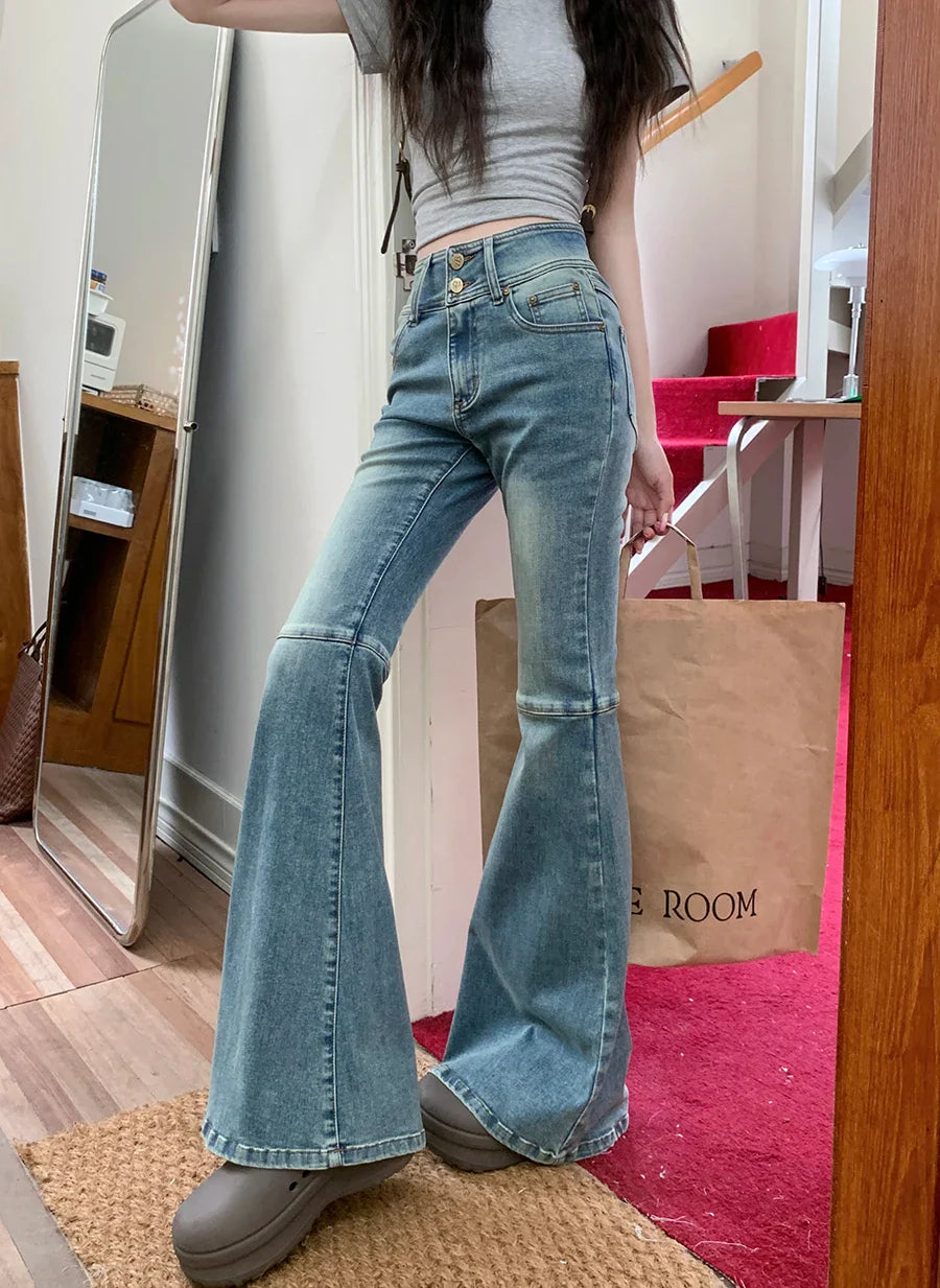 Flared Stretch Slim Washed High Waist Jean