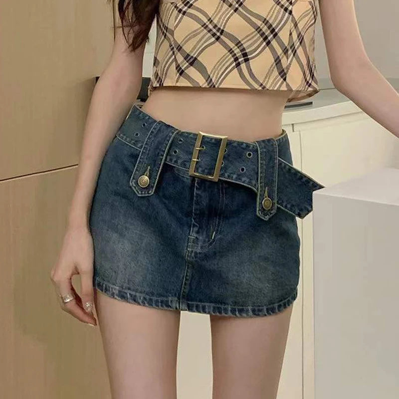 Punk Gothic Low Waist Denim Mini Culotte Skirt