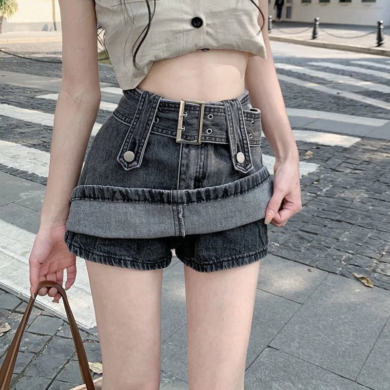 Punk Gothic Low Waist Denim Mini Culotte Skirt