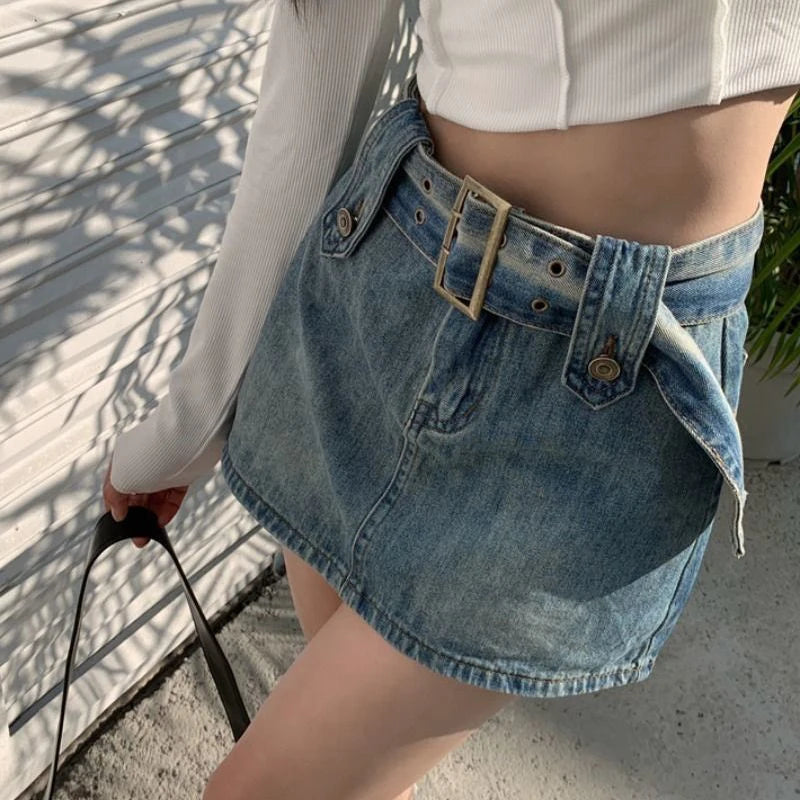 Punk Gothic Low Waist Denim Mini Culotte Skirt
