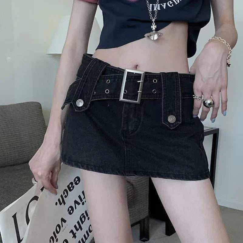 Punk Gothic Low Waist Denim Mini Culotte Skirt