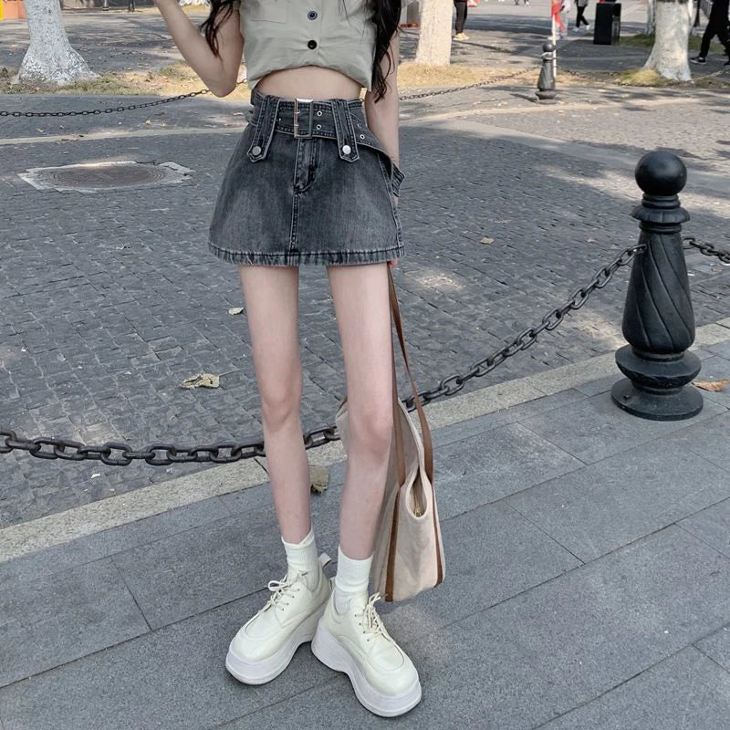 Punk Gothic Low Waist Denim Mini Culotte Skirt