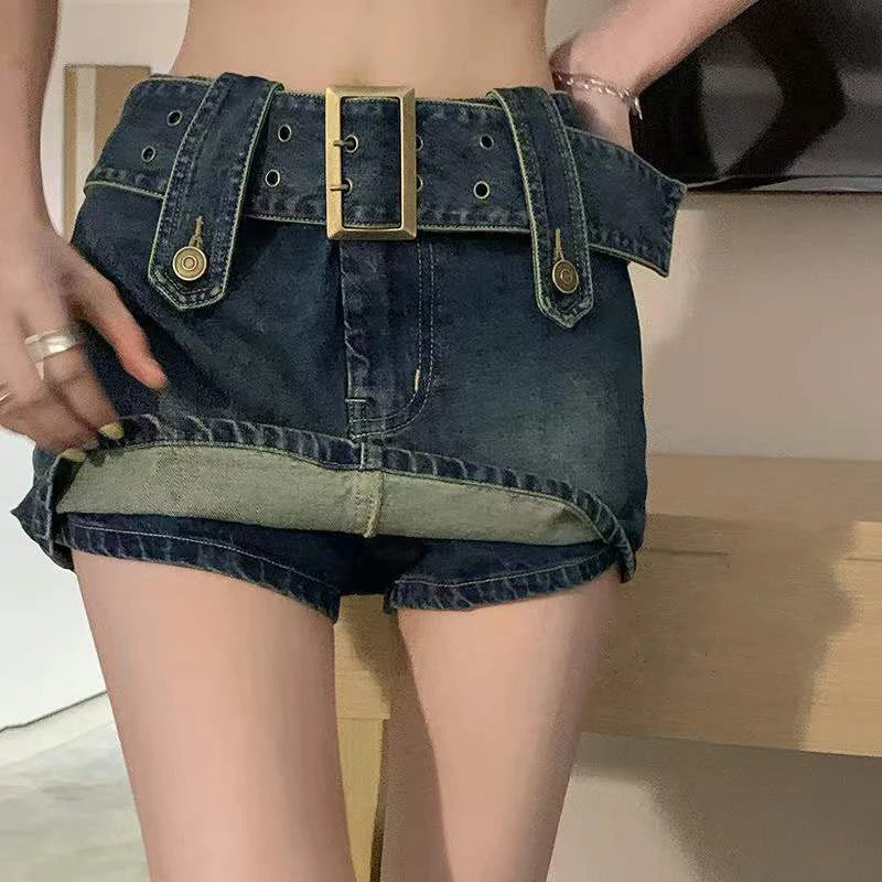 Punk Gothic Low Waist Denim Mini Culotte Skirt