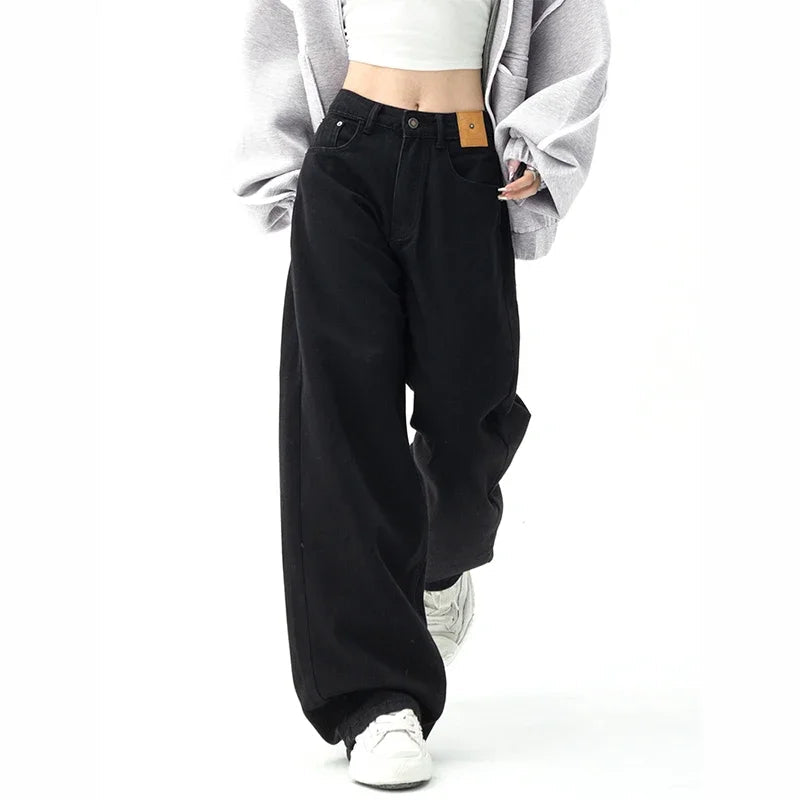 Black Baggy High Waist Straight Jean