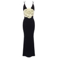 Backless Golden Floral Slim Fit Maxi Dress