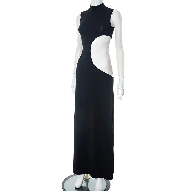 Hollow Out Sleeveless High Waist Bodycon Evening Maxi Dress