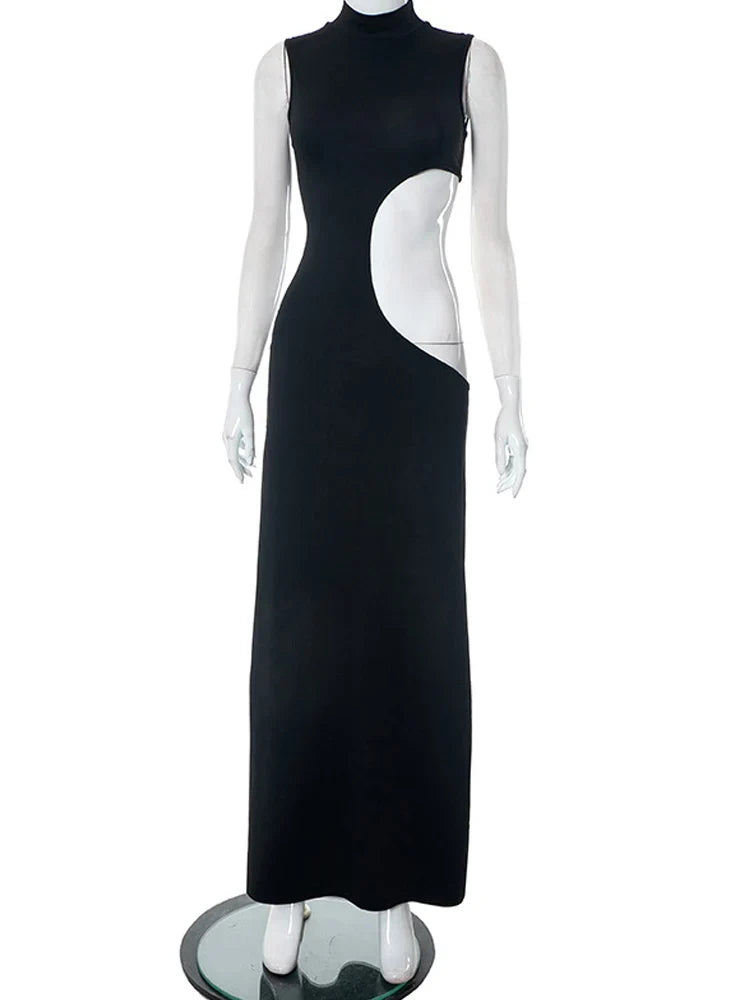 Hollow Out Sleeveless High Waist Bodycon Evening Maxi Dress
