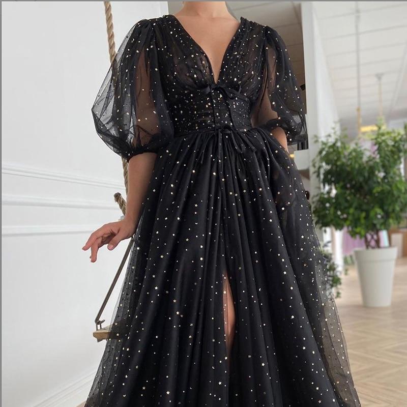 Black Mesh Starry Tulle Party Dress