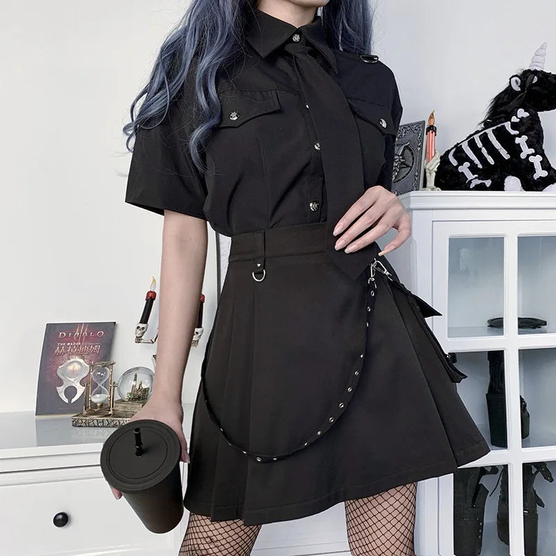 Black Irregular Pleated High Waist Gothic Skirt