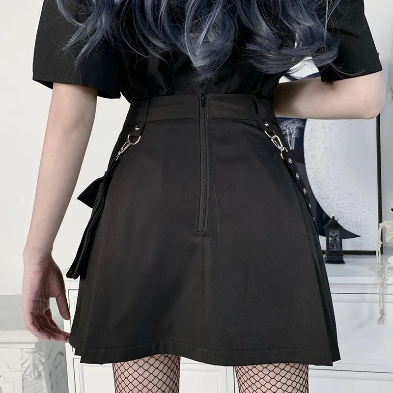 Black Irregular Pleated High Waist Gothic Skirt