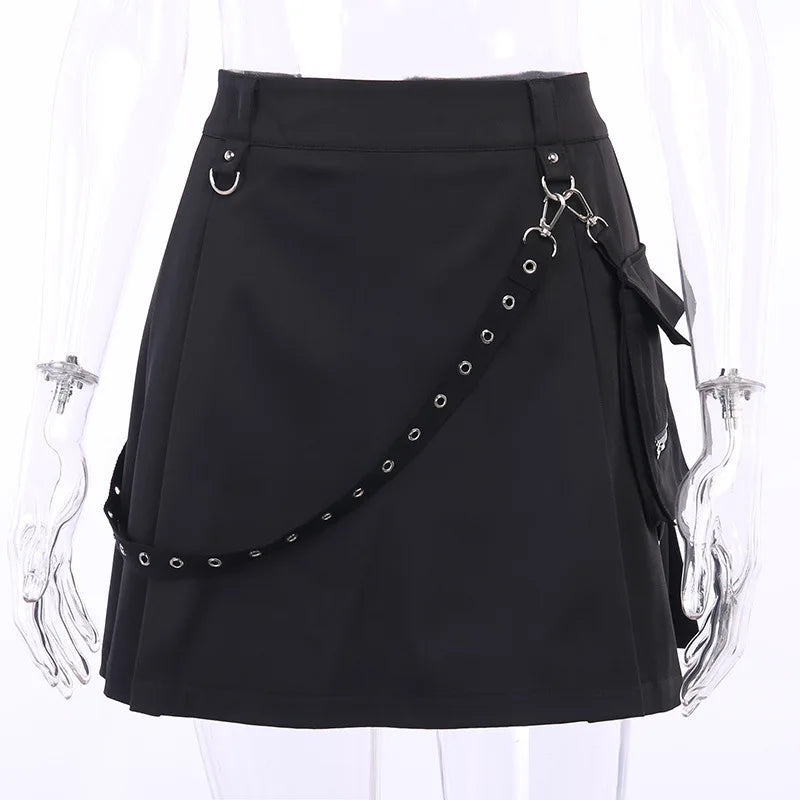 Black Irregular Pleated A Line Gothic Mini Dress