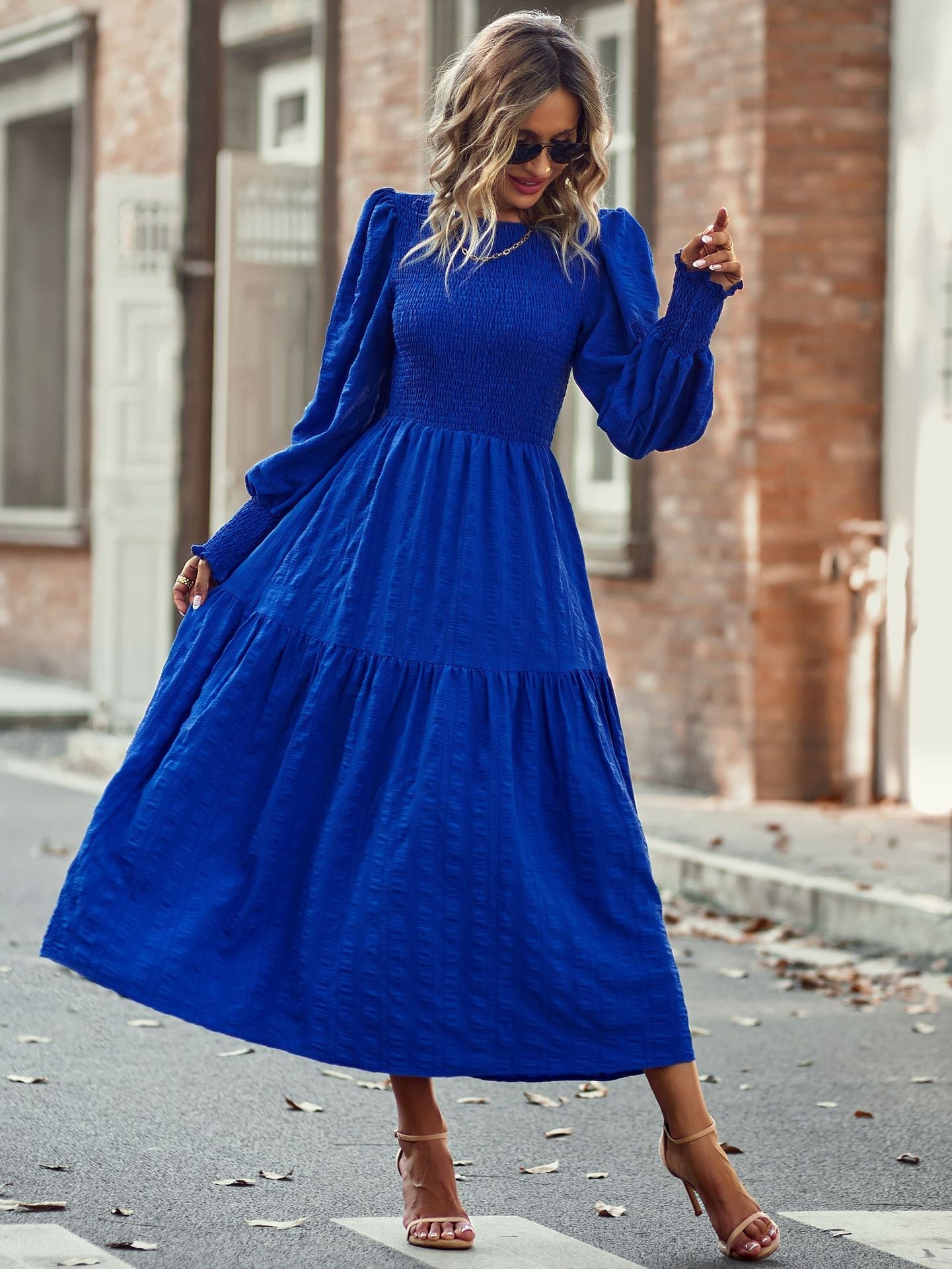 Boho A-Line Lantern Sleeve Maxi Dress
