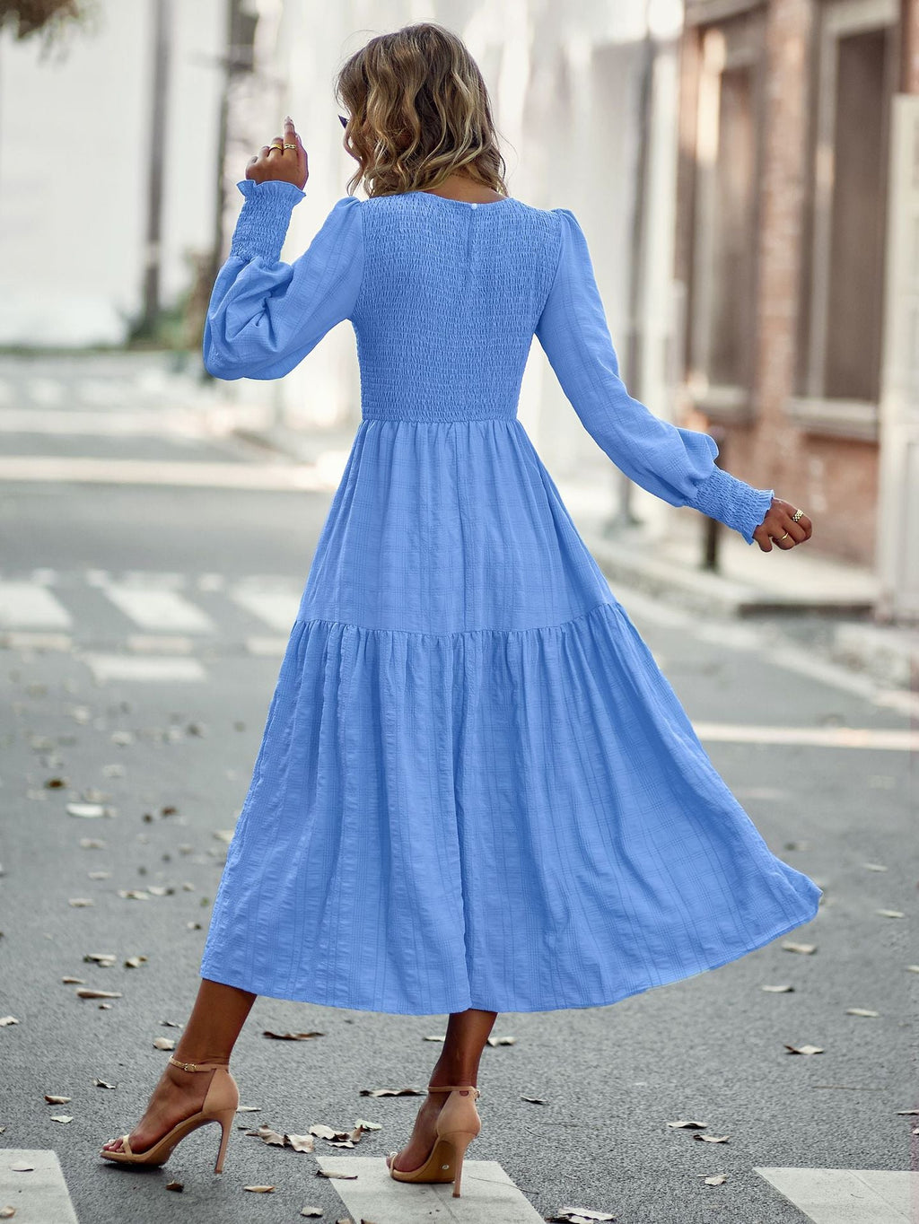 Boho A-Line Lantern Sleeve Maxi Dress