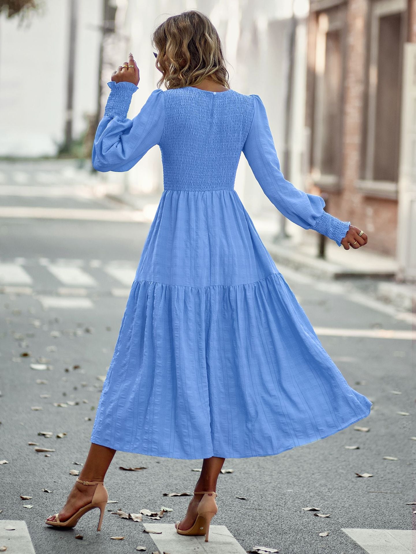 Boho A-Line Lantern Sleeve Maxi Dress