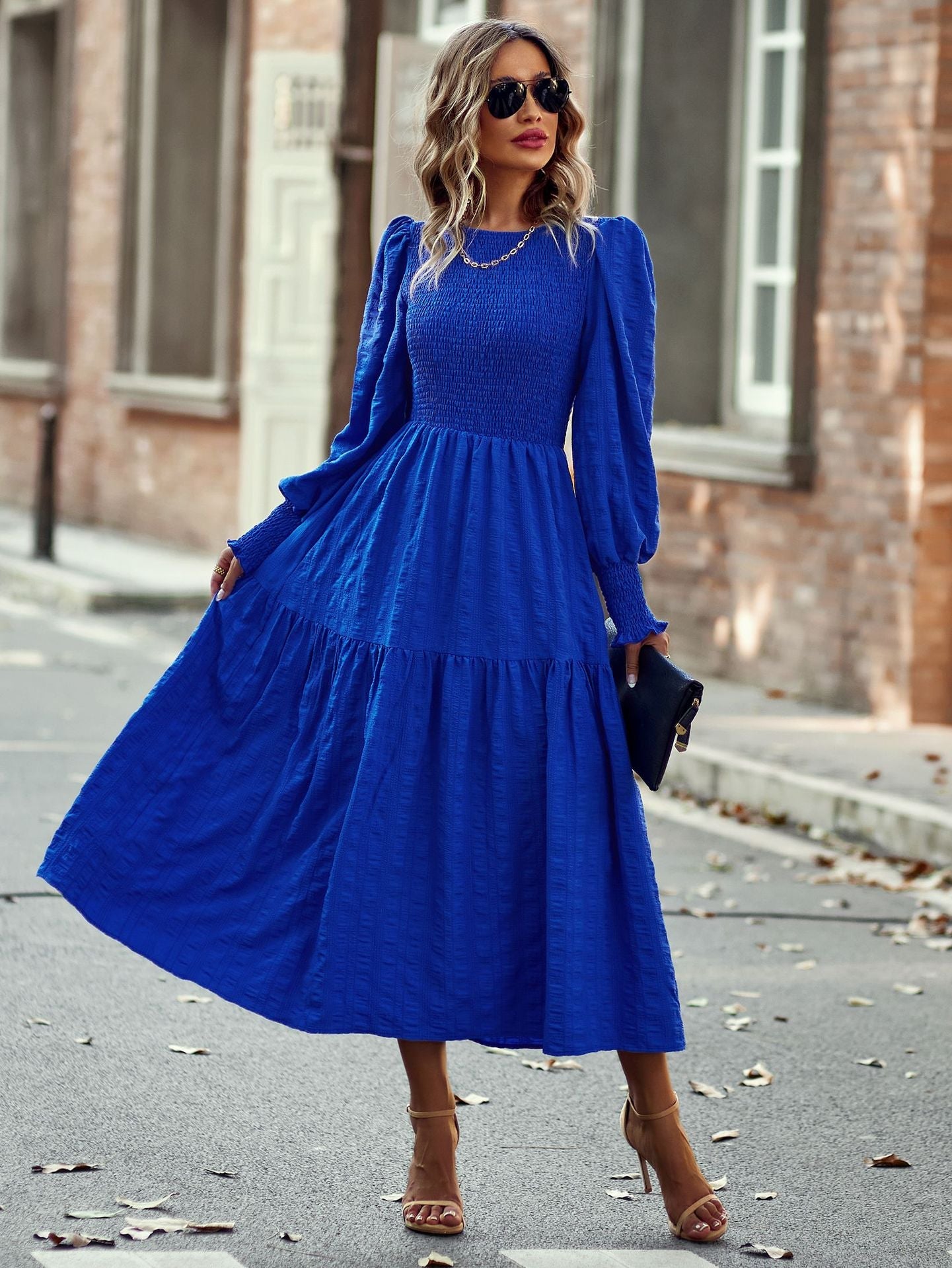 Boho A-Line Lantern Sleeve Maxi Dress