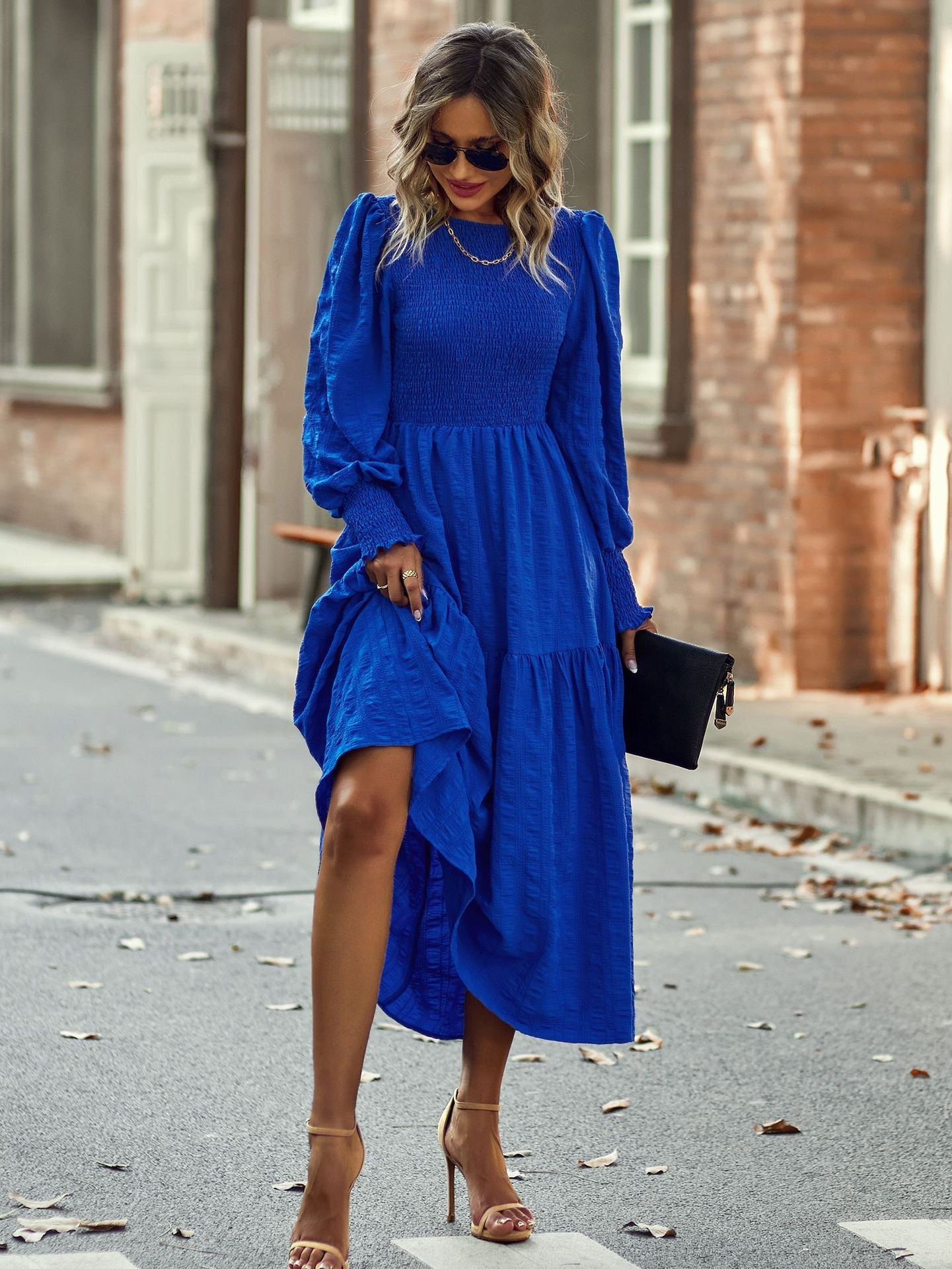 Boho A-Line Lantern Sleeve Maxi Dress