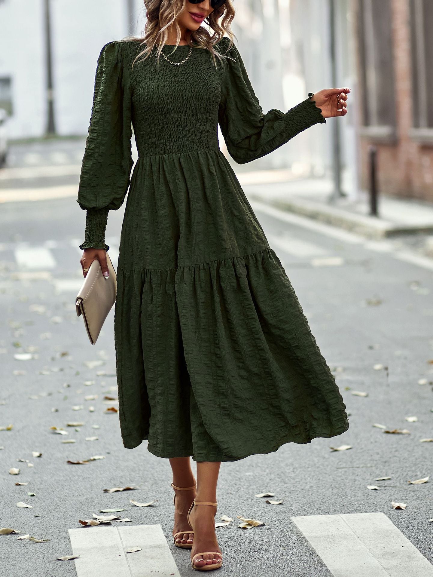 Boho A-Line Lantern Sleeve Maxi Dress
