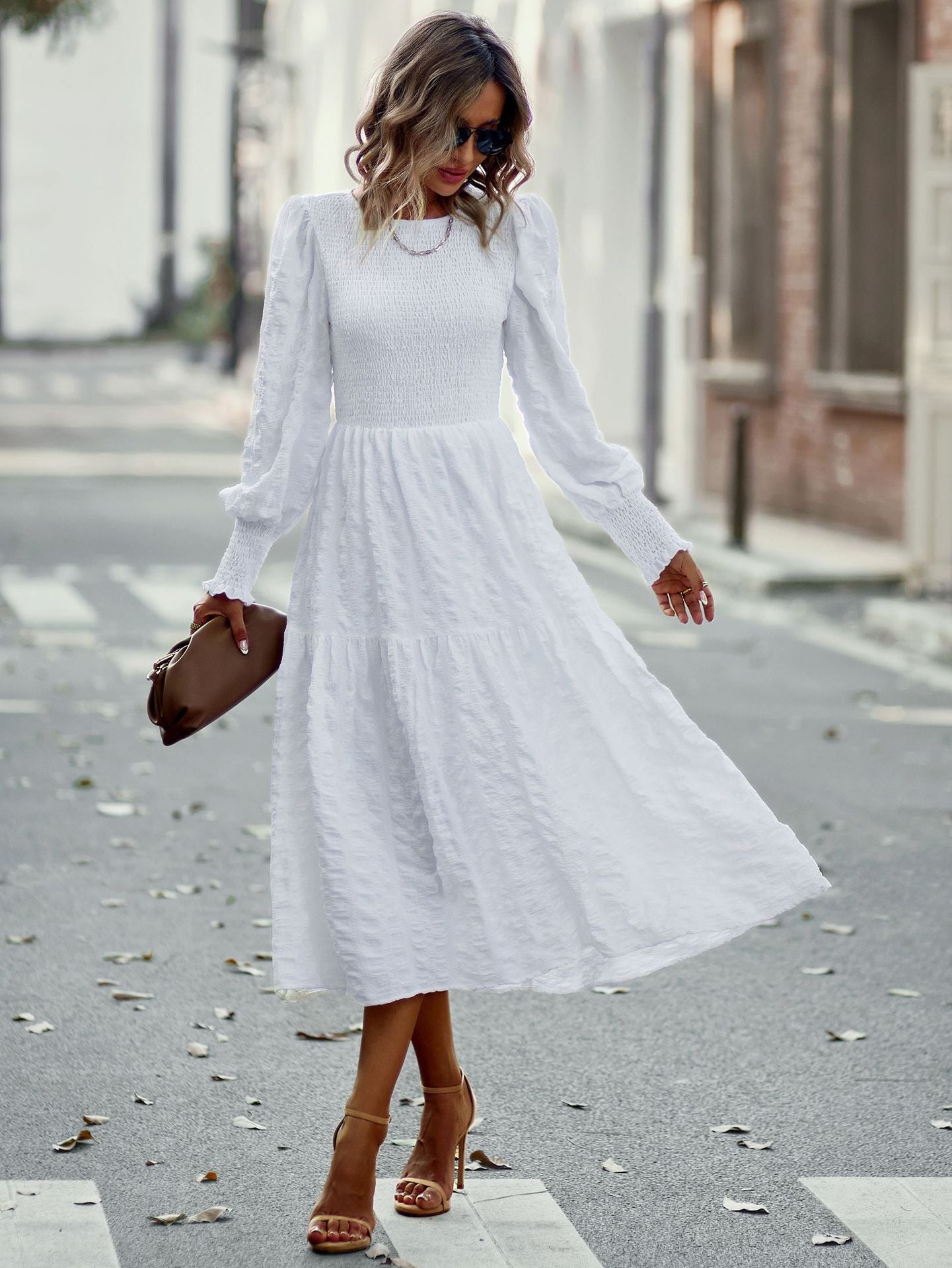 Boho A-Line Lantern Sleeve Maxi Dress