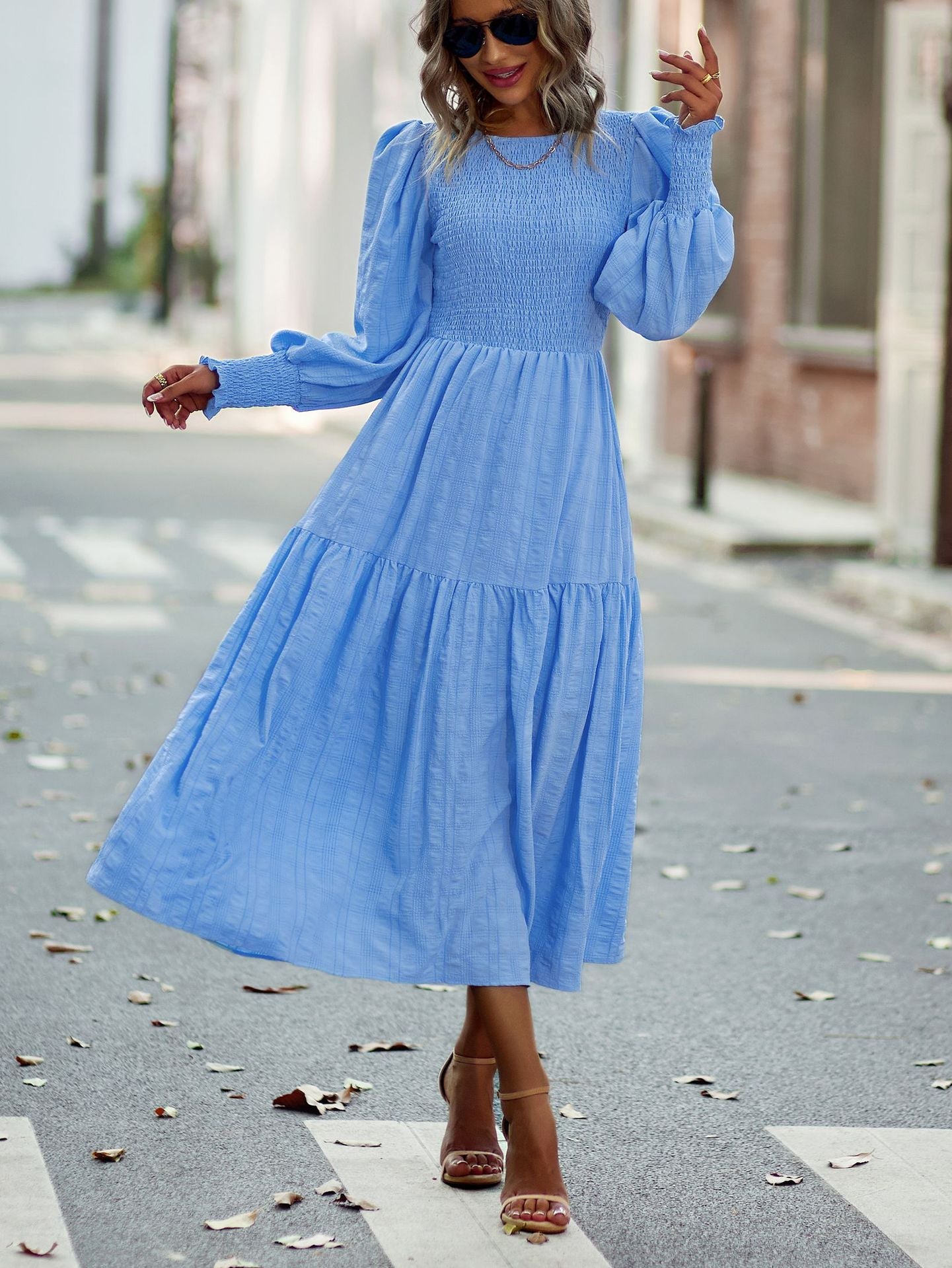 Boho A-Line Lantern Sleeve Maxi Dress