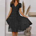 Bohemian Short Sleeve Tie Waist A Line Midi Dress