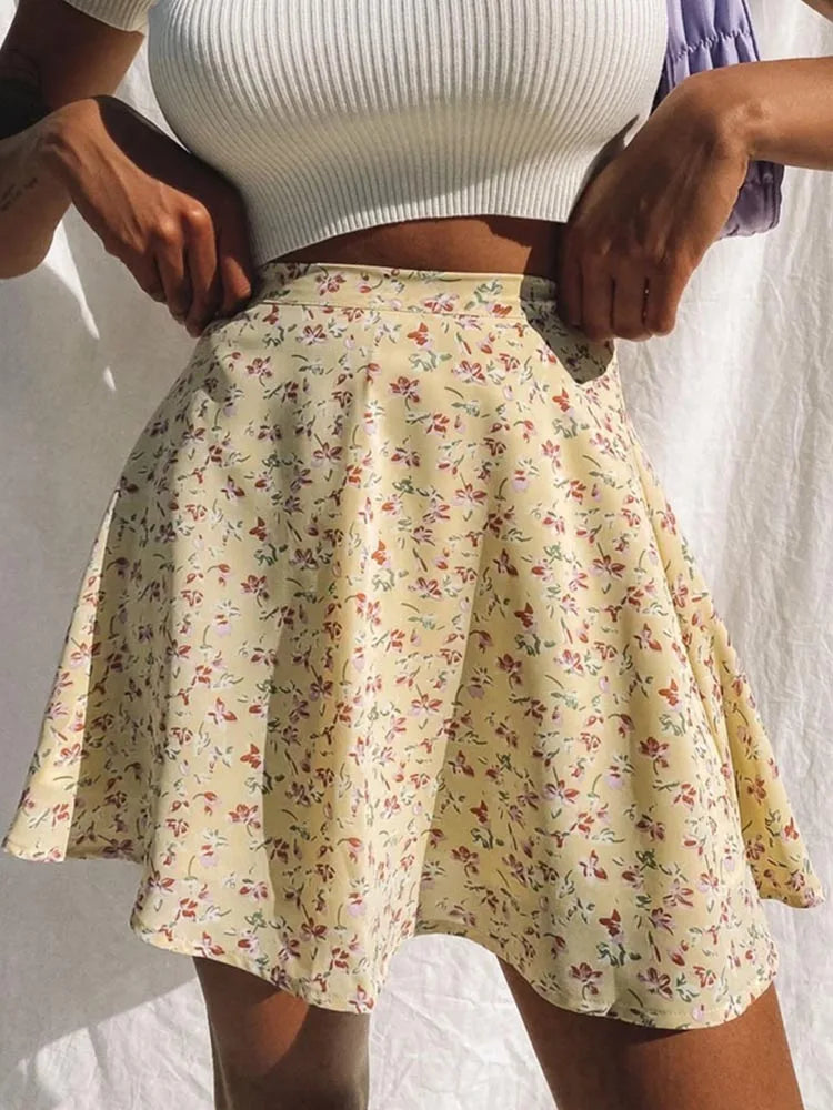 Boho High Waist Pleated Beach Frill Mini Skirt
