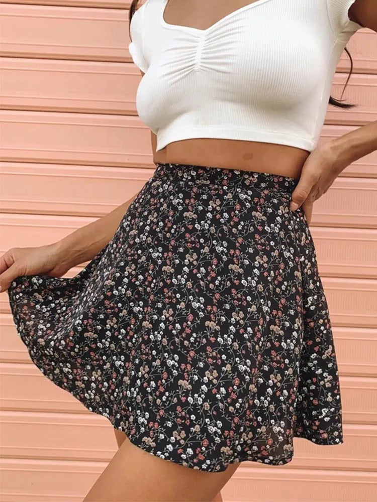 Boho High Waist Pleated Beach Frill Mini Skirt