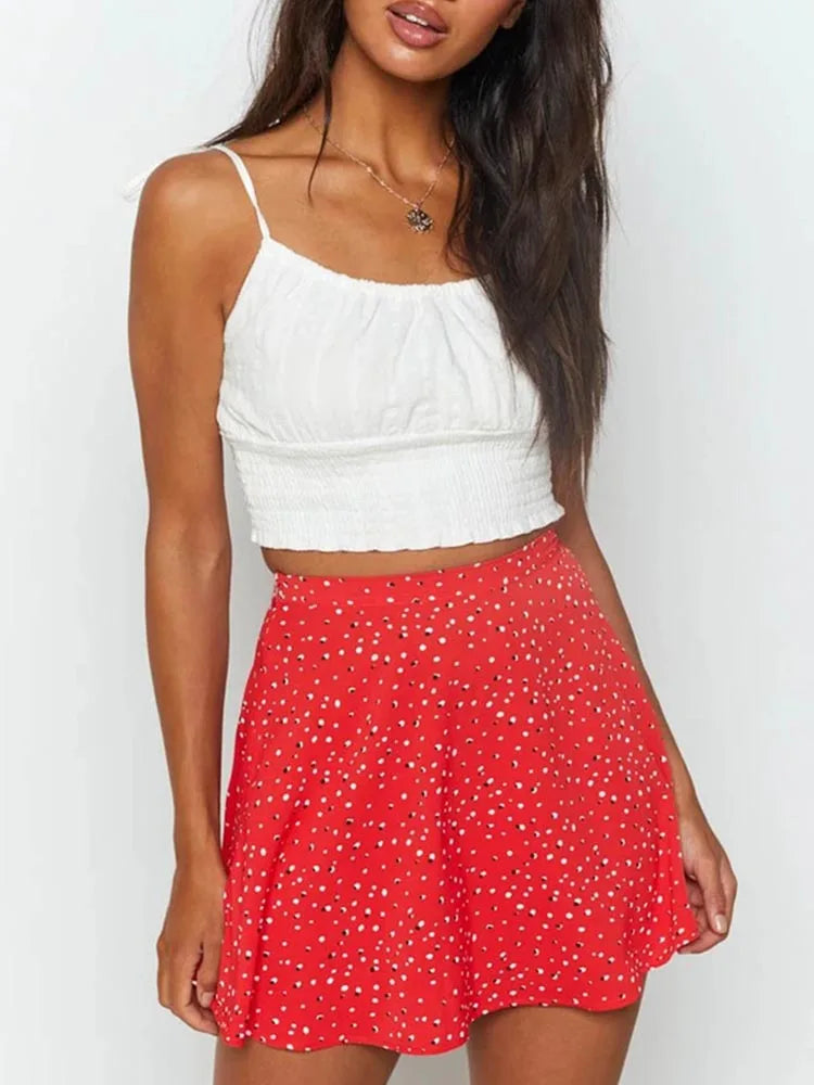 Boho High Waist Pleated Beach Frill Mini Skirt