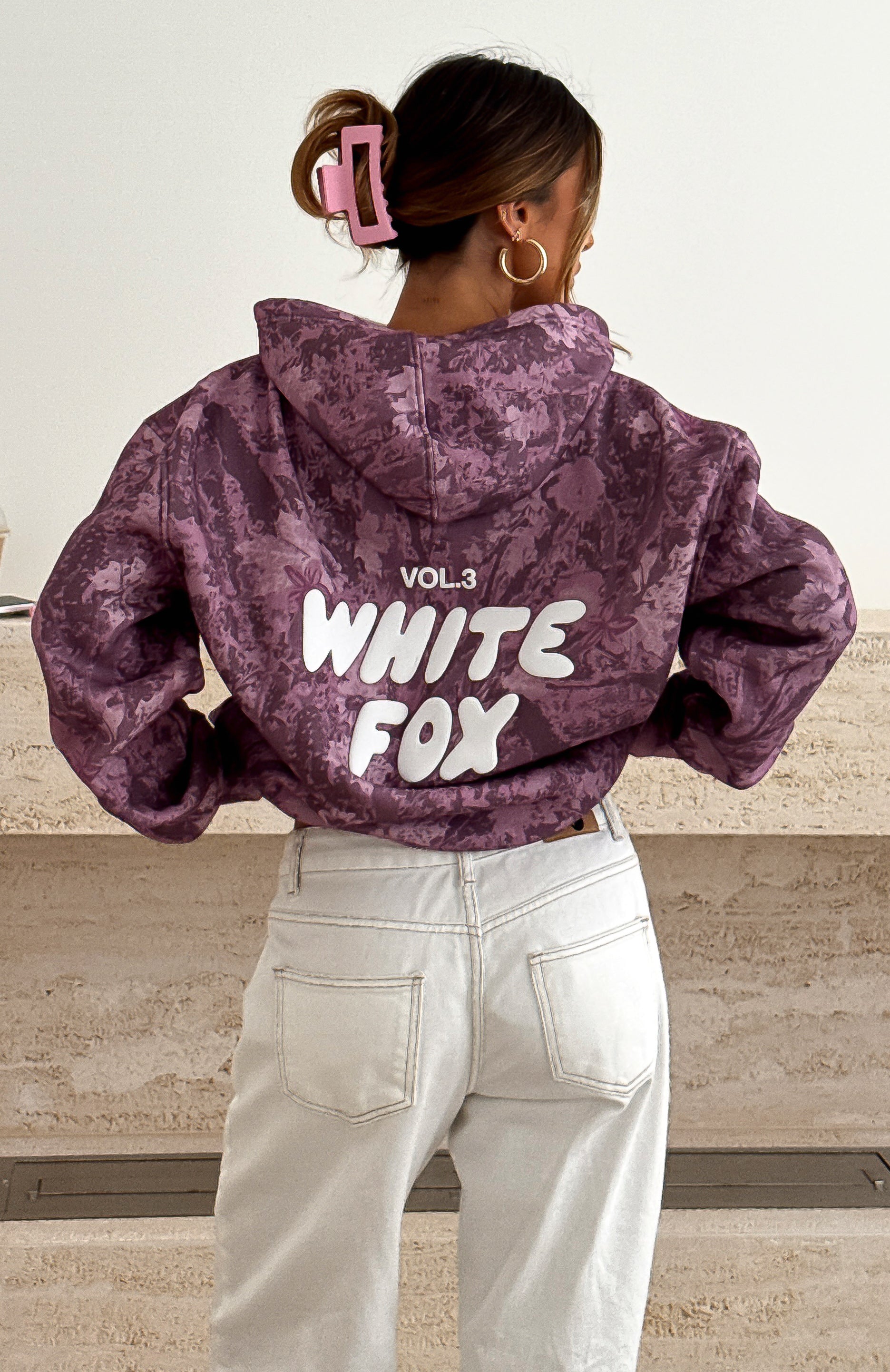 Offstage Printed Oversized Berry Floral Hoodie