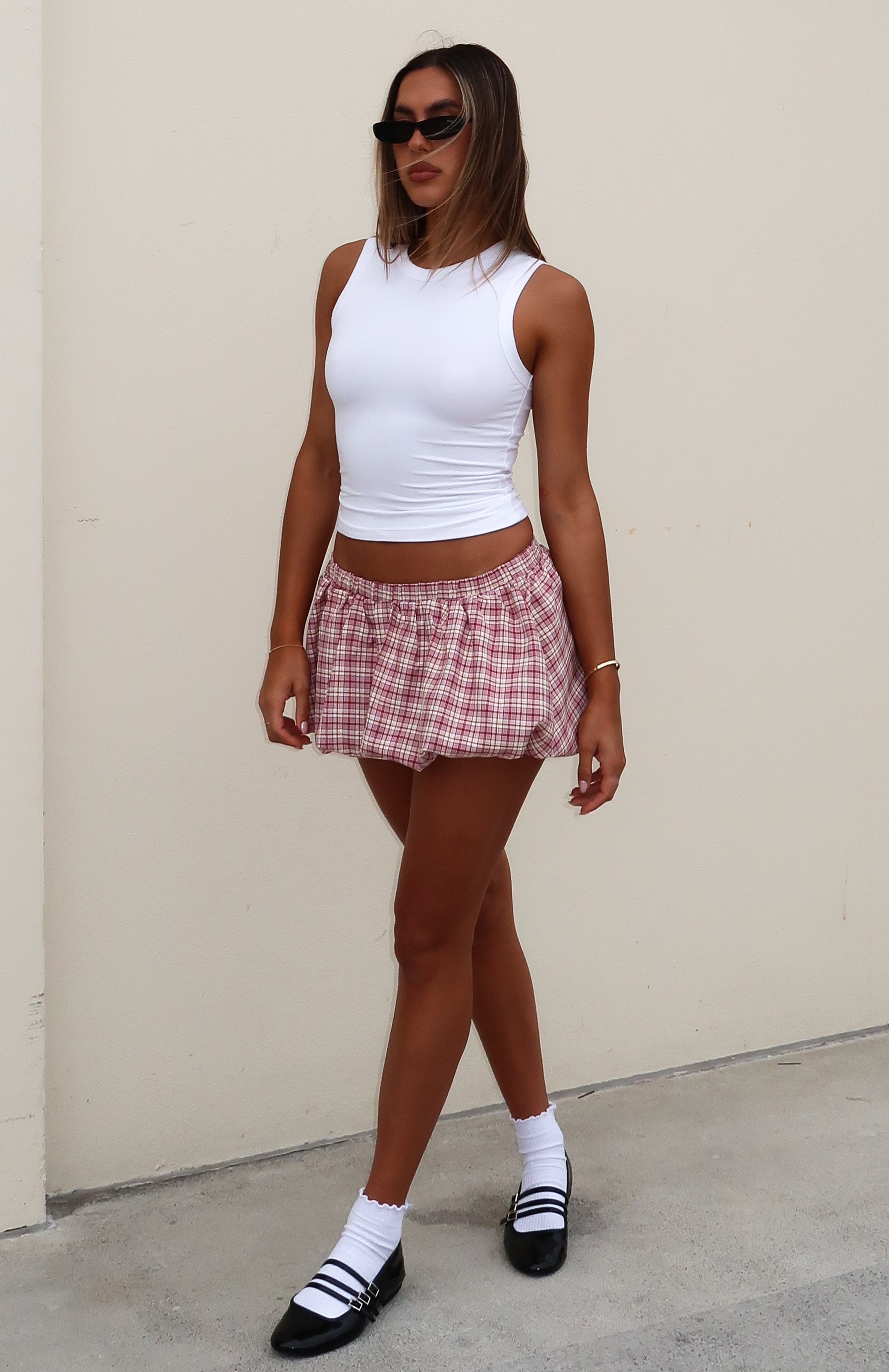 Call You A Friend Mini Skirt Pink Tartan