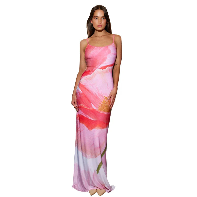Spaghetti Backless Strapless Patchwork Beach Maxi Dress