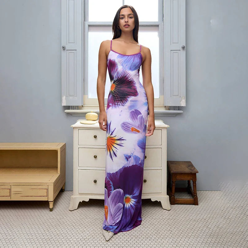 Spaghetti Backless Strapless Patchwork Beach Maxi Dress