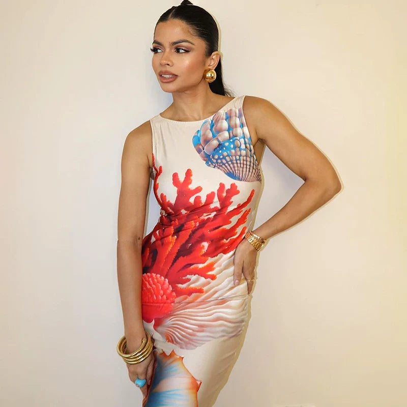 High Slit Hollow Snake Print Maxi Dress