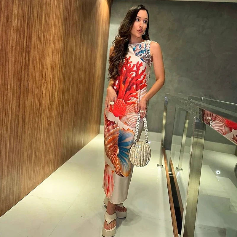 High Slit Hollow Snake Print Maxi Dress