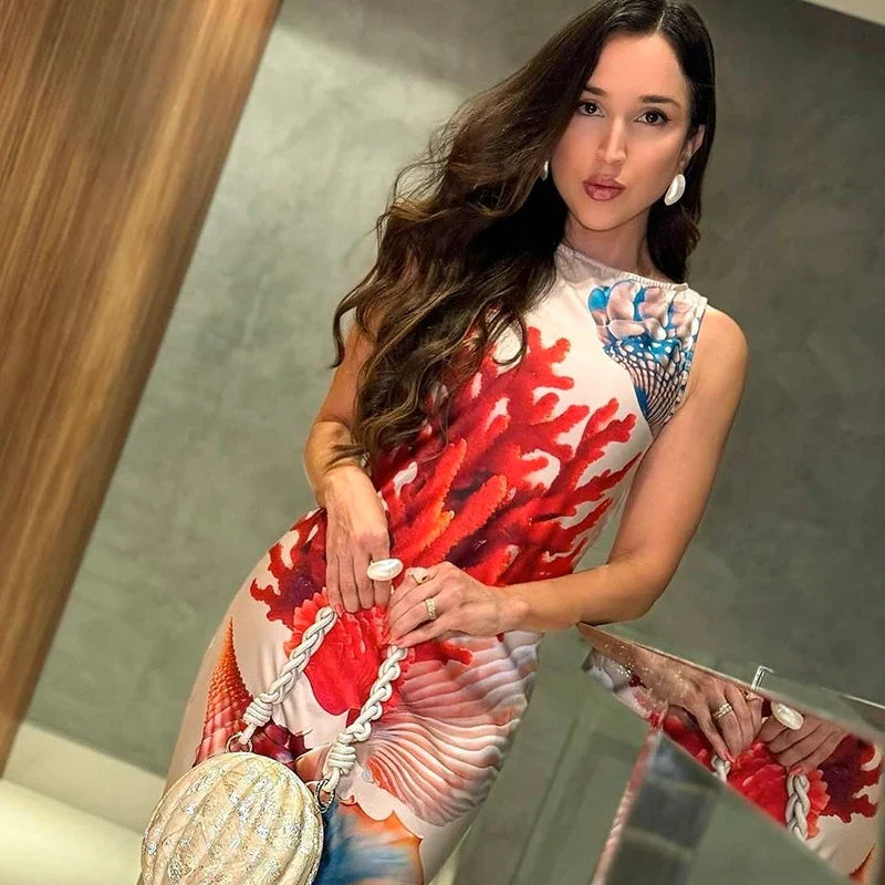 High Slit Hollow Snake Print Maxi Dress