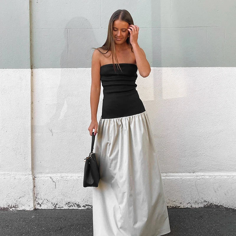Patchwork Colorful Casual Backless Summer Maxi Dress