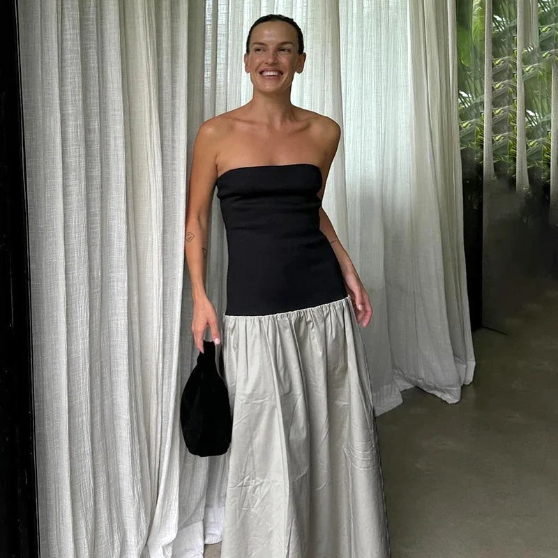 Patchwork Colorful Casual Backless Summer Maxi Dress