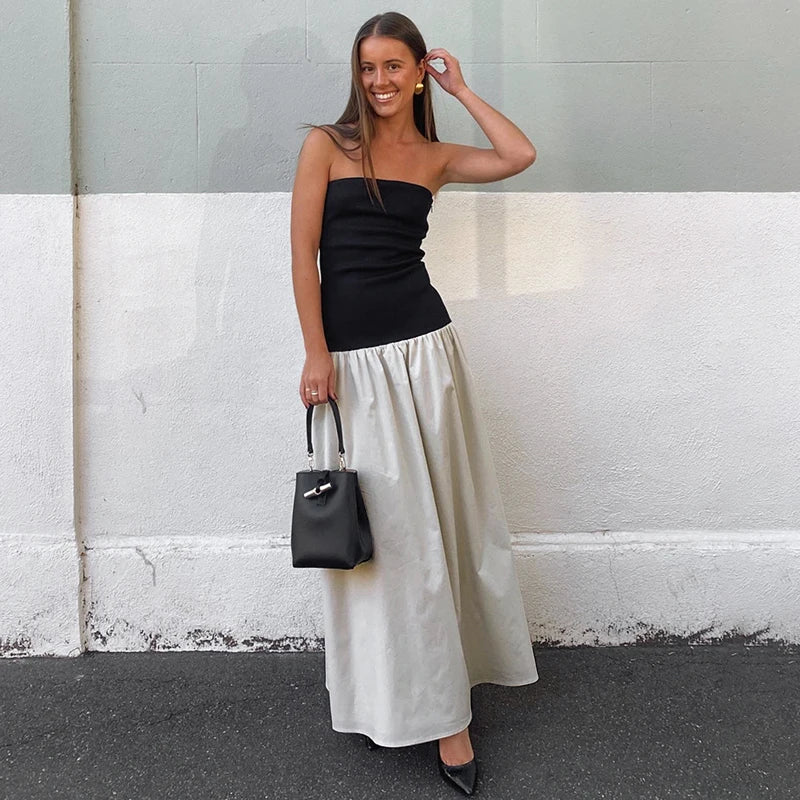 Patchwork Colorful Casual Backless Summer Maxi Dress
