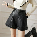 High Waist Black Leather Winter Chic Short