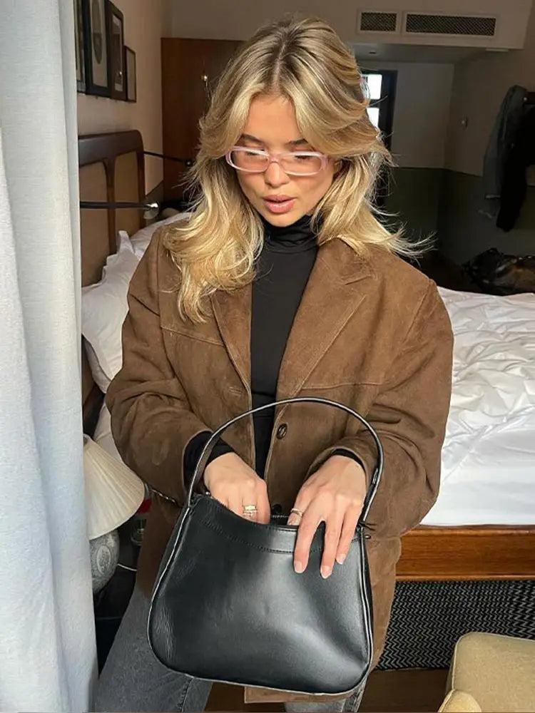 Plain Lapel Suede Coat